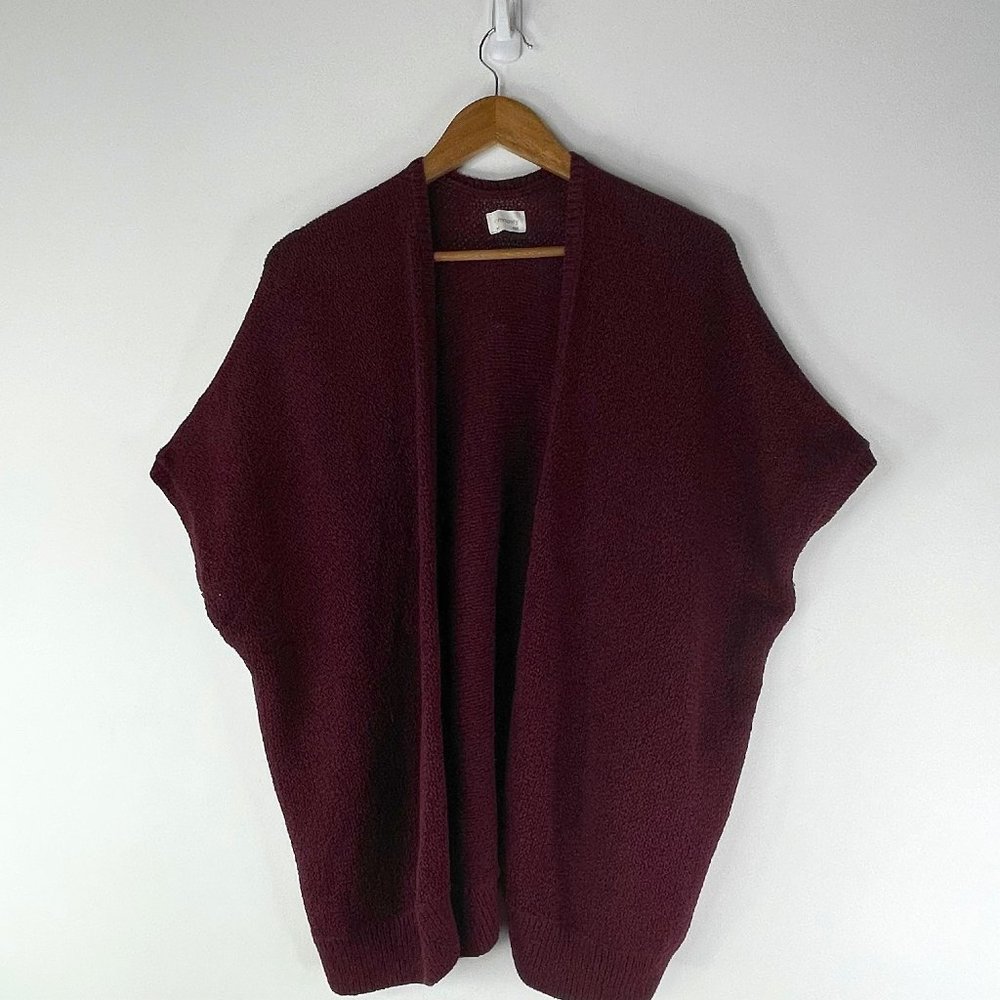 ARITZIA COMMUNITY Woman Oversize Maroon Boho Open Cape Cardigan Sweater